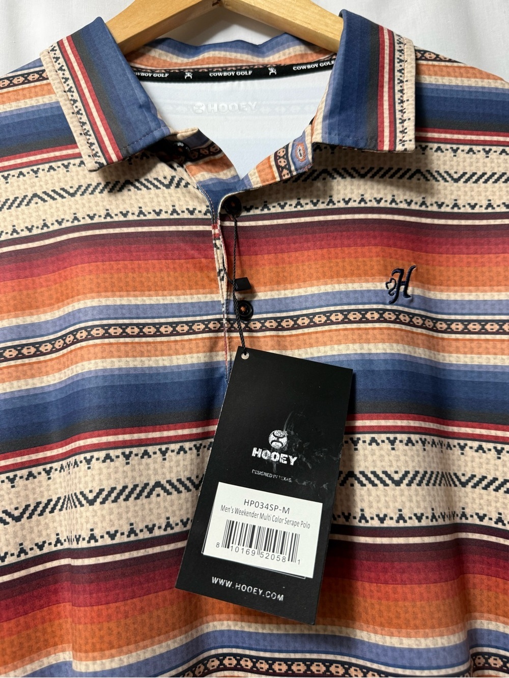 Hooey Striped Polo in Multi Color Serape Navy Beige Red Orange 0162 - Picture 3 of 10